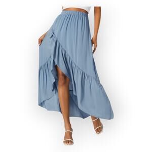 Halara High Waisted High Low Ruffle Maxi Skirt Flowy Gray XL NWT Coastal Boho